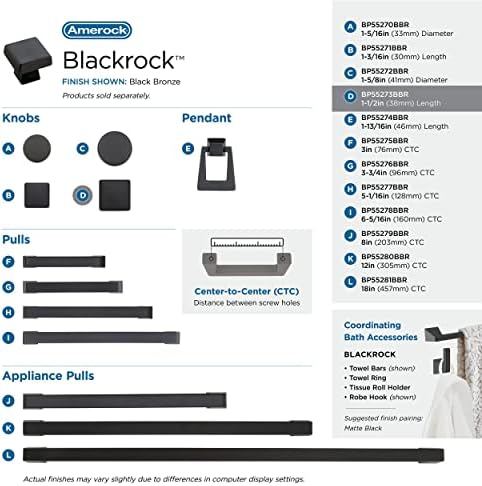 Amerock | ידית ארון | ברונזה שחורה | אורך 1-1/2 אינץ '| BlackRock | חבילה אחת | ידית המגירה | חומרת ארון